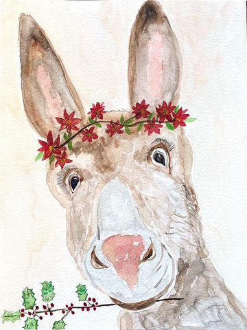 Xmas Donkey White Modern Wood Framed Art Print with Double Matting by Barski, Karen
