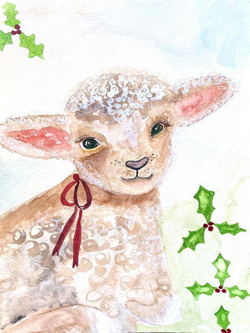 Xmas Lamb White Modern Wood Framed Art Print with Double Matting by Barski, Karen