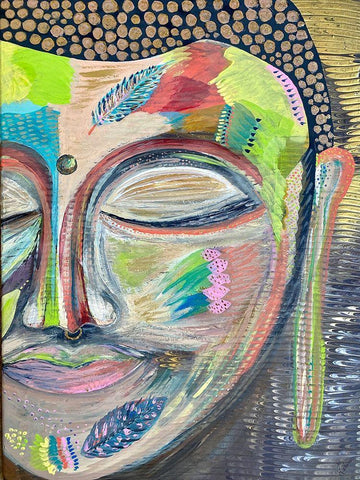 Eclectic Buddha White Modern Wood Framed Art Print with Double Matting by Barski, Karen