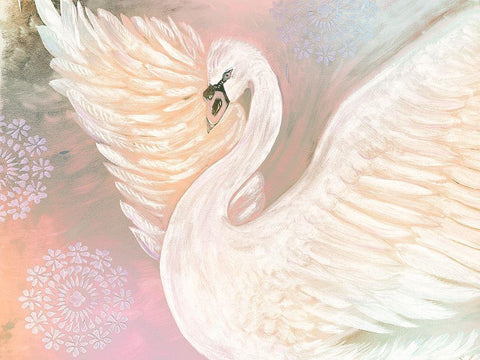 Pastel Swan With Mandala White Modern Wood Framed Art Print with Double Matting by Barski, Karen