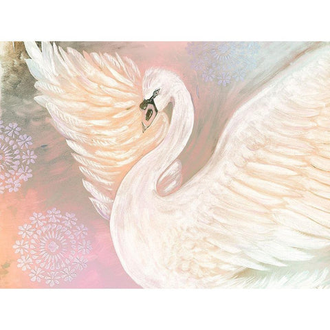 Pastel Swan With Mandala White Modern Wood Framed Art Print by Barski, Karen