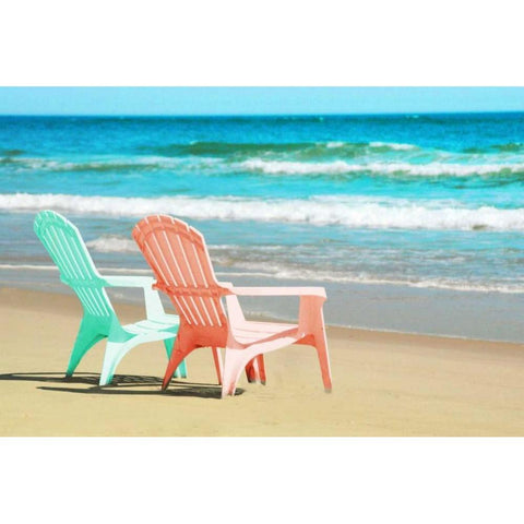 Adirondak Chairs on the beach Gold Ornate Wood Framed Art Print with Double Matting by Foschino, Suzanne