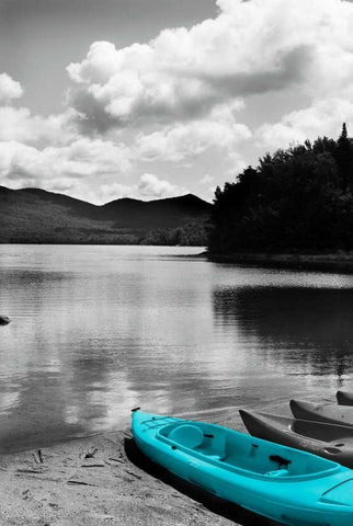 Kayak Teal White Modern Wood Framed Art Print with Double Matting by Foschino, Suzanne