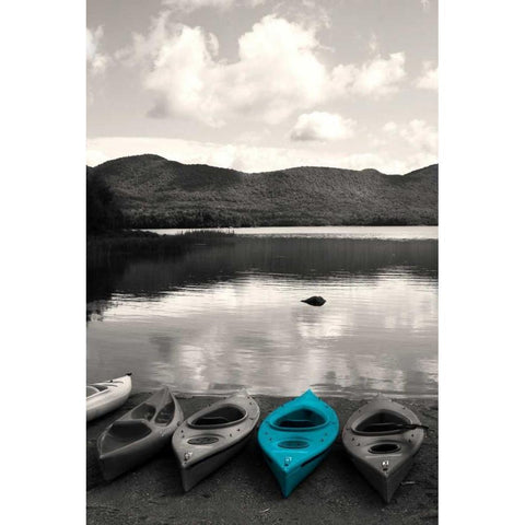 Kayaks Teal Black Modern Wood Framed Art Print by Foschino, Suzanne