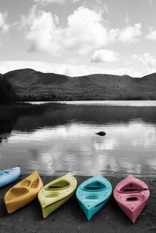 Kayaks Pastels Black Ornate Wood Framed Art Print with Double Matting by Foschino, Suzanne