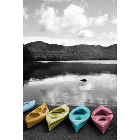 Kayaks Pastels Black Modern Wood Framed Art Print by Foschino, Suzanne