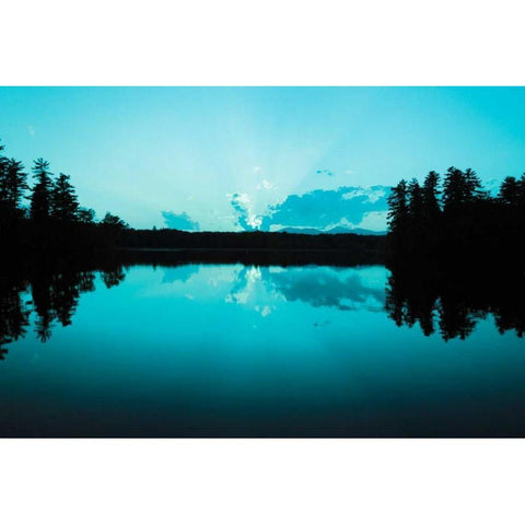 Sunset Lake Teal Black Modern Wood Framed Art Print with Double Matting by Foschino, Suzanne