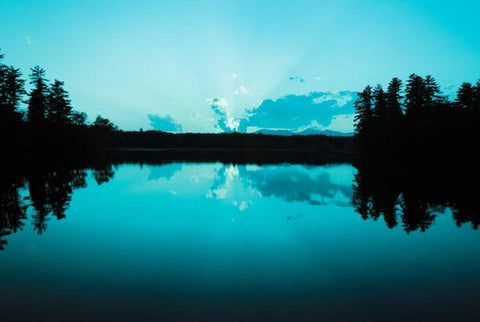 Sunset Lake Teal White Modern Wood Framed Art Print with Double Matting by Foschino, Suzanne