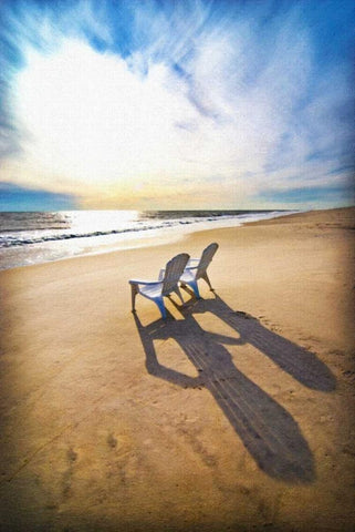Beach Chairs Painting Black Ornate Wood Framed Art Print with Double Matting by Foschino, Suzanne