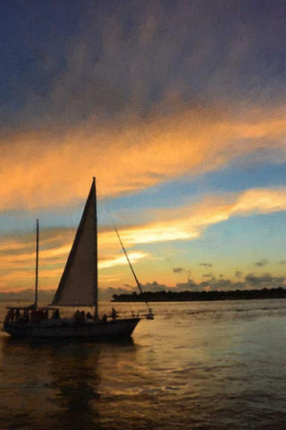 Sunset Sail Painting Black Ornate Wood Framed Art Print with Double Matting by Foschino, Suzanne
