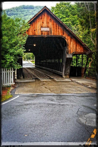 Covered Bridge Black Ornate Wood Framed Art Print with Double Matting by Foschino, Suzanne