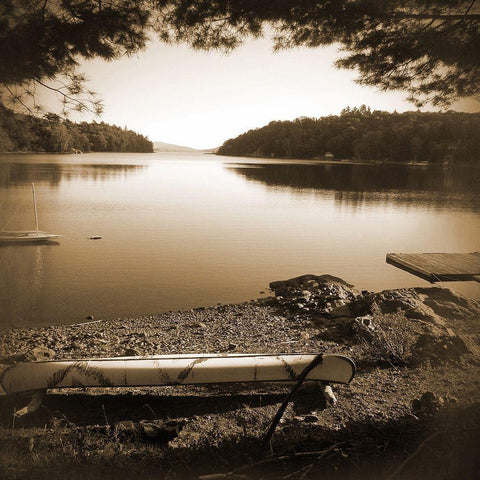 Canoe on Shore C Black Modern Wood Framed Art Print with Double Matting by Foschino, Suzanne