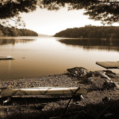 Canoe on Shore sepia White Modern Wood Framed Art Print with Double Matting by Foschino, Suzanne