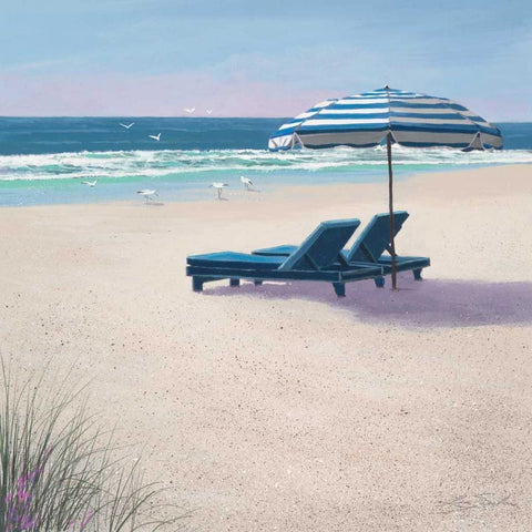 Beach Umbrella Black Modern Wood Framed Art Print with Double Matting by Seslar, Lin