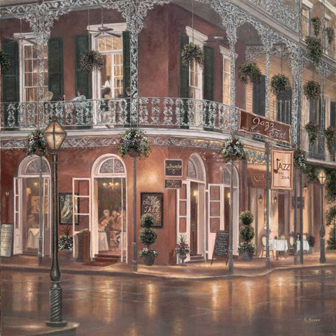 Jazz du Jour Black Ornate Wood Framed Art Print with Double Matting by Brown, Betsy