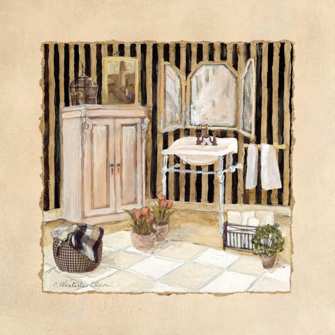 Vintage Bath I White Modern Wood Framed Art Print by Olson, Charlene