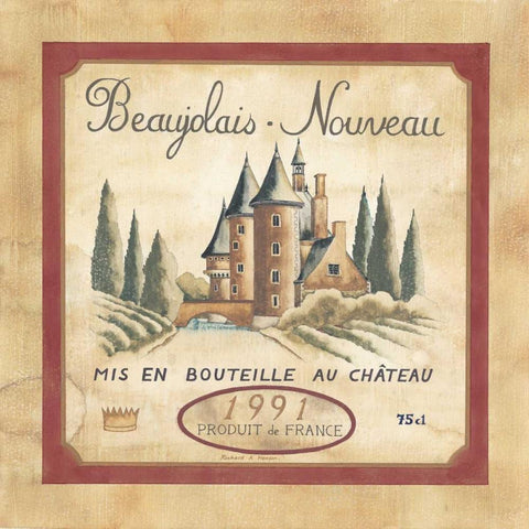 Beaujolais Nouveau 1991 Gold Ornate Wood Framed Art Print with Double Matting by Henson, Richard