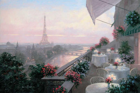 Dinner on Terrace Black Ornate Wood Framed Art Print with Double Matting by Kieffer, Christa