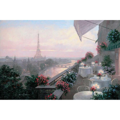 Dinner on Terrace Black Modern Wood Framed Art Print by Kieffer, Christa