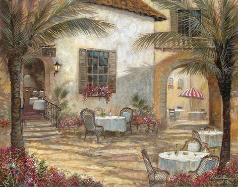 Courtyard Ambiance Black Ornate Wood Framed Art Print with Double Matting by Manning, Ruane