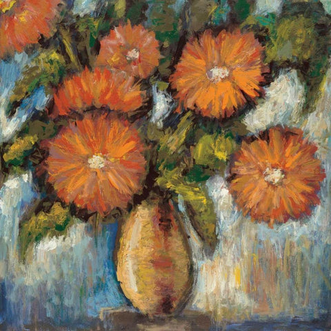 Orange Poppies I White Modern Wood Framed Art Print with Double Matting by Tina
