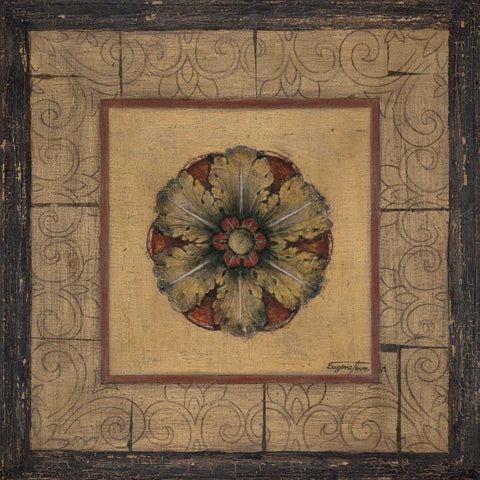 Rosette I Gold Ornate Wood Framed Art Print with Double Matting by Tava Studios