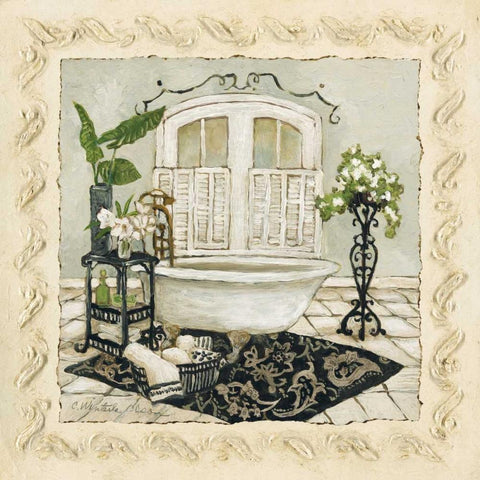 Serenity Bath I White Modern Wood Framed Art Print with Double Matting by Olson, Charlene