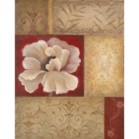 Patchwork Poppy Gold Ornate Wood Framed Art Print with Double Matting by Tava Studios