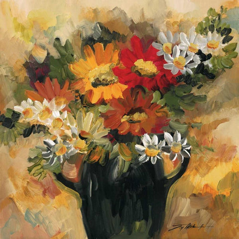 Daisy Dynamic I White Modern Wood Framed Art Print with Double Matting by Alldredge, Joy