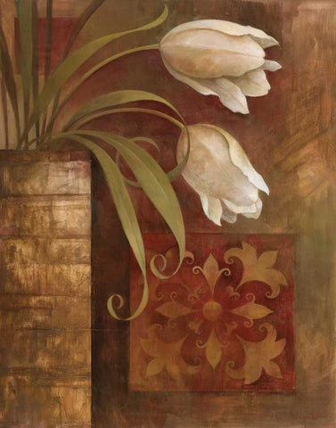 Tulip Interlude I White Modern Wood Framed Art Print with Double Matting by Vollherbst-Lane, Elaine