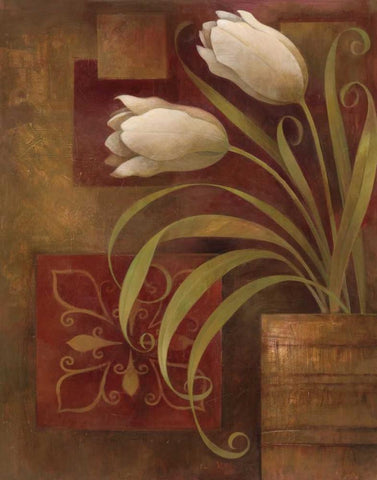 Tulip Interlude II White Modern Wood Framed Art Print with Double Matting by Vollherbst-Lane, Elaine
