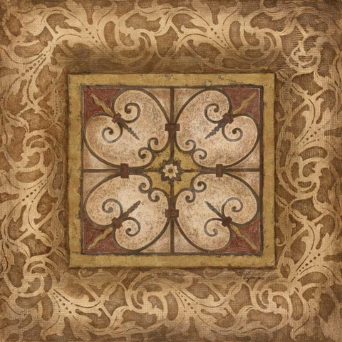 Scroll Medallion II Gold Ornate Wood Framed Art Print with Double Matting by Tava Studios