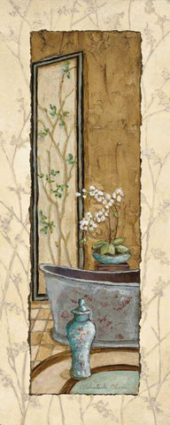 Oriental Bath I White Modern Wood Framed Art Print with Double Matting by Olson, Charlene