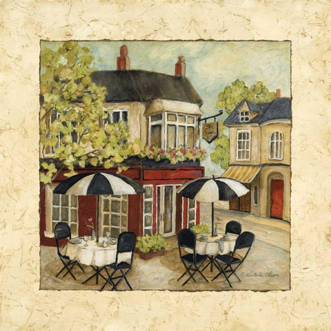 Corner Cafe I Black Modern Wood Framed Art Print with Double Matting by Olson, Charlene