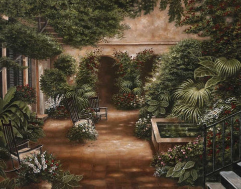 Courtyard in New Orleans II Black Ornate Wood Framed Art Print with Double Matting by Brown, Betsy