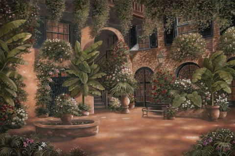 French Quarter Courtyard I Black Ornate Wood Framed Art Print with Double Matting by Brown, Betsy