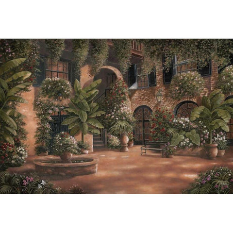 French Quarter Courtyard I Gold Ornate Wood Framed Art Print with Double Matting by Brown, Betsy