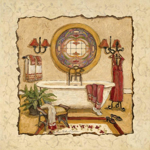 Art Deco Bath I Gold Ornate Wood Framed Art Print with Double Matting by Olson, Charlene