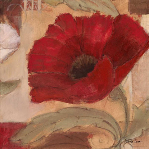 Amapola Roja IV White Modern Wood Framed Art Print with Double Matting by Luer, Pamela