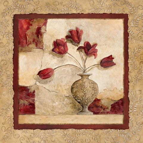 Cinq Tulipes Gold Ornate Wood Framed Art Print with Double Matting by Olson, Charlene