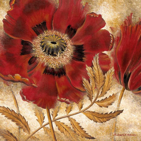 Red Poppy Gold Ornate Wood Framed Art Print with Double Matting by Henson, Richard