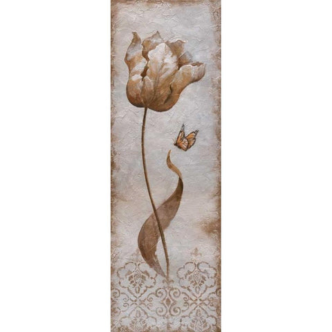 Tulip and Butterfly I Gold Ornate Wood Framed Art Print with Double Matting by Nan
