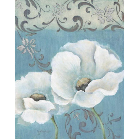 Poppies on Blue I Black Modern Wood Framed Art Print with Double Matting by Tava Studios