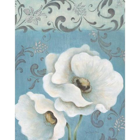 Poppies on Blue II Gold Ornate Wood Framed Art Print with Double Matting by Tava Studios