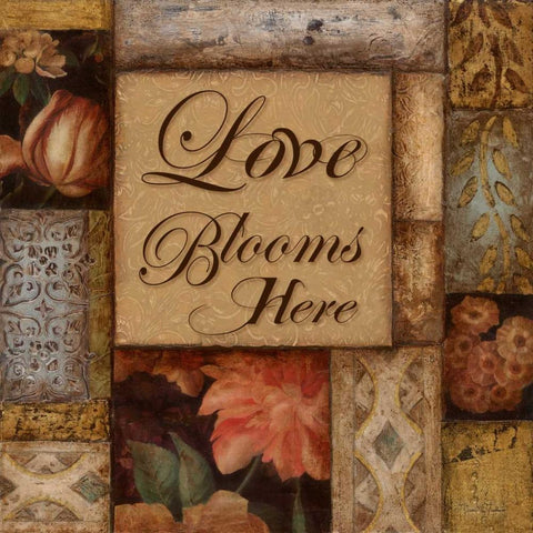 Love Blooms Here White Modern Wood Framed Art Print by Tava Studios