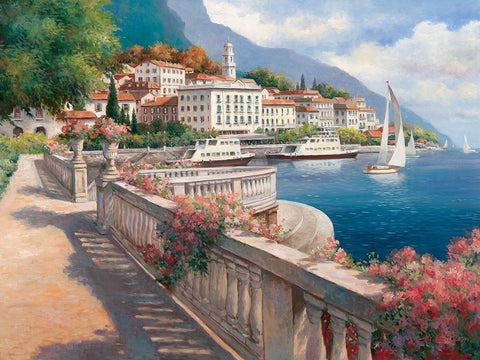 Lago di Como I Black Ornate Wood Framed Art Print with Double Matting by Chiu, T.C.