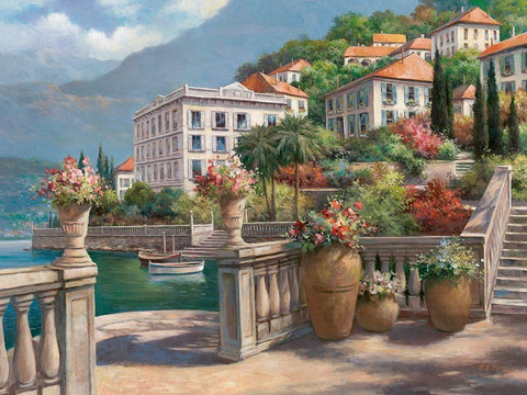 Lago di Como II Black Ornate Wood Framed Art Print with Double Matting by Chiu, T.C.