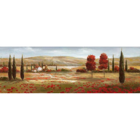 Tuscan Poppies II Gold Ornate Wood Framed Art Print with Double Matting by Nan