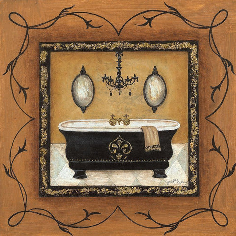 Gold Adorn Bath I Gold Ornate Wood Framed Art Print with Double Matting by Tava Studios