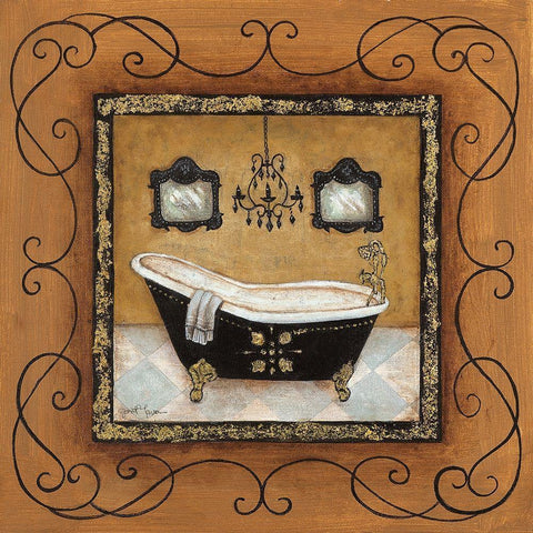 Gold Adorn Bath II Black Ornate Wood Framed Art Print with Double Matting by Tava Studios